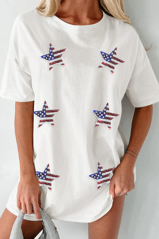 Oversize round neck T-shirt featuring a US flag design in cotton-elastane blend.