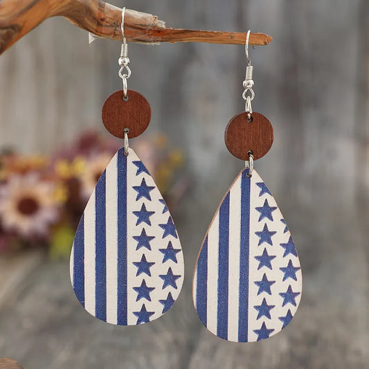 Pair of printed PU leather dangle earrings with alloy and wood blend, 3.7 inches long