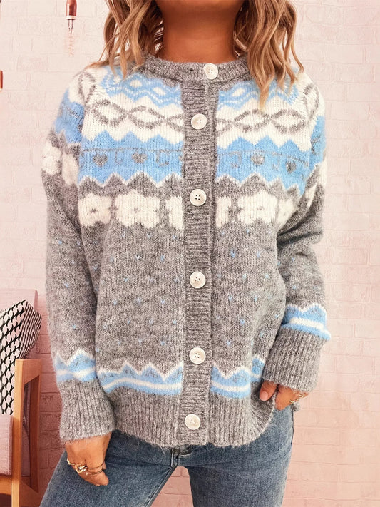 Ribbed button-down cardigan in stretchy 100% polyester with long sleeves and a relaxed fit.