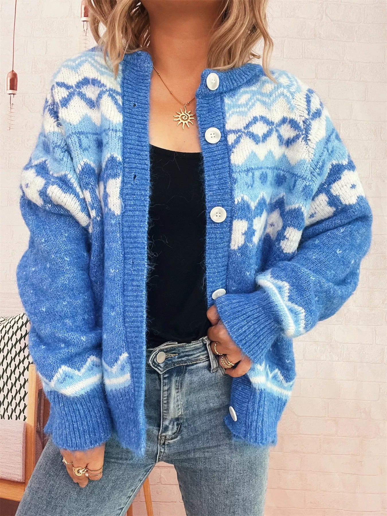 Ribbed knit cardigan with buttons in black polyester stretch fabric and long sleeves