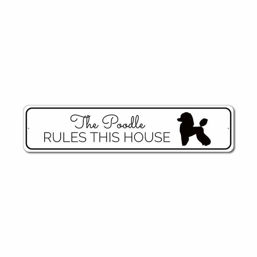 Metal house sign with poodle design by Palm and Magnolia for indoor or outdoor use