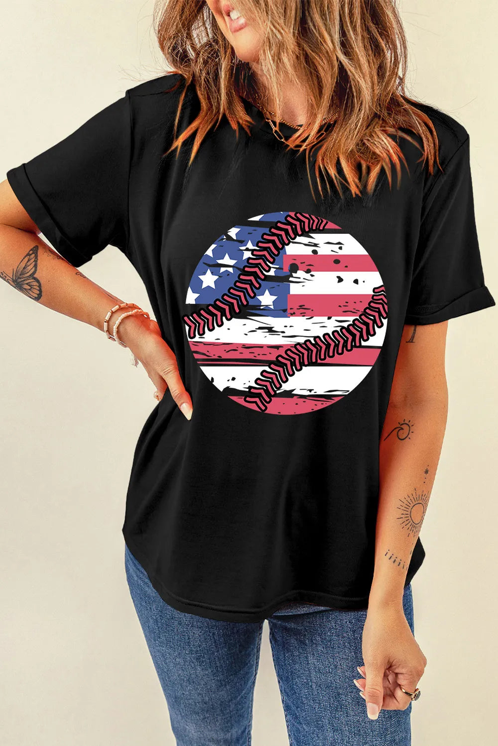 Short sleeve T-shirt with US flag print in polyester cotton blend fabric