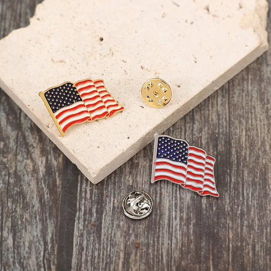 Two-piece alloy brooch set featuring US flag design with drip oil finish