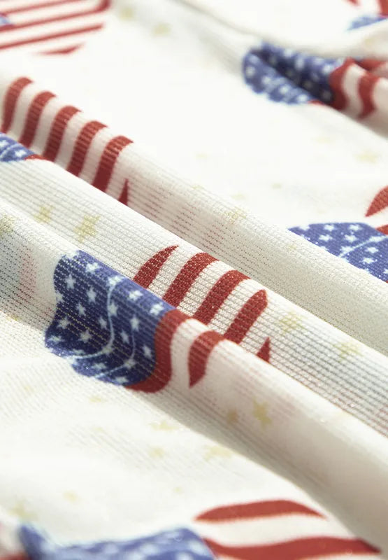 Sheer long sleeve bodysuit with US flag heart design and mock neck in black fabric