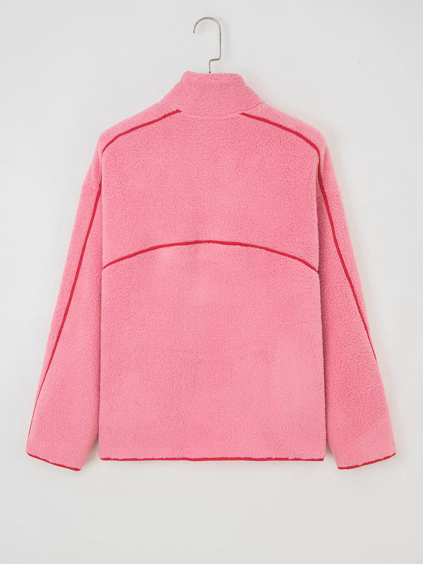 Cozy half zip sweatshirt with faux leather trim and sherpa contrast in a relaxed fit.