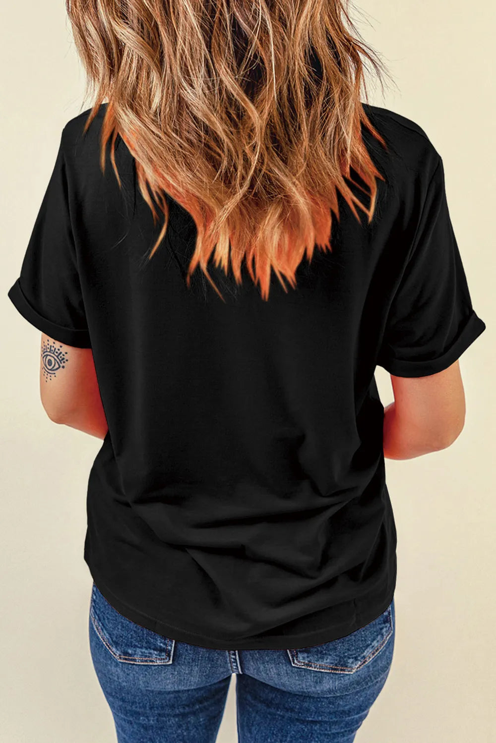 Short sleeve T-shirt with US flag print, round neck, made of polyester blend fabric.