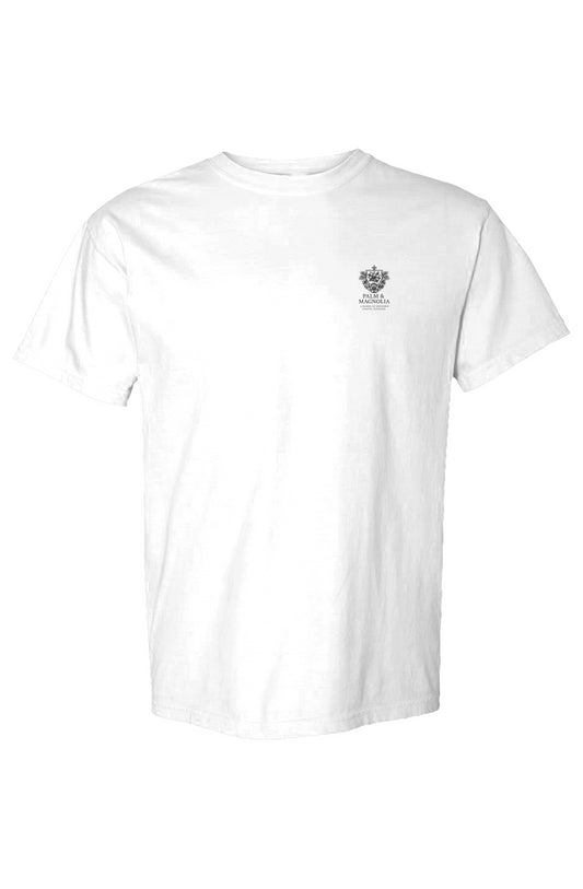 White heavyweight ring-spun cotton T-shirt with a small coastal grit logo on the chest.