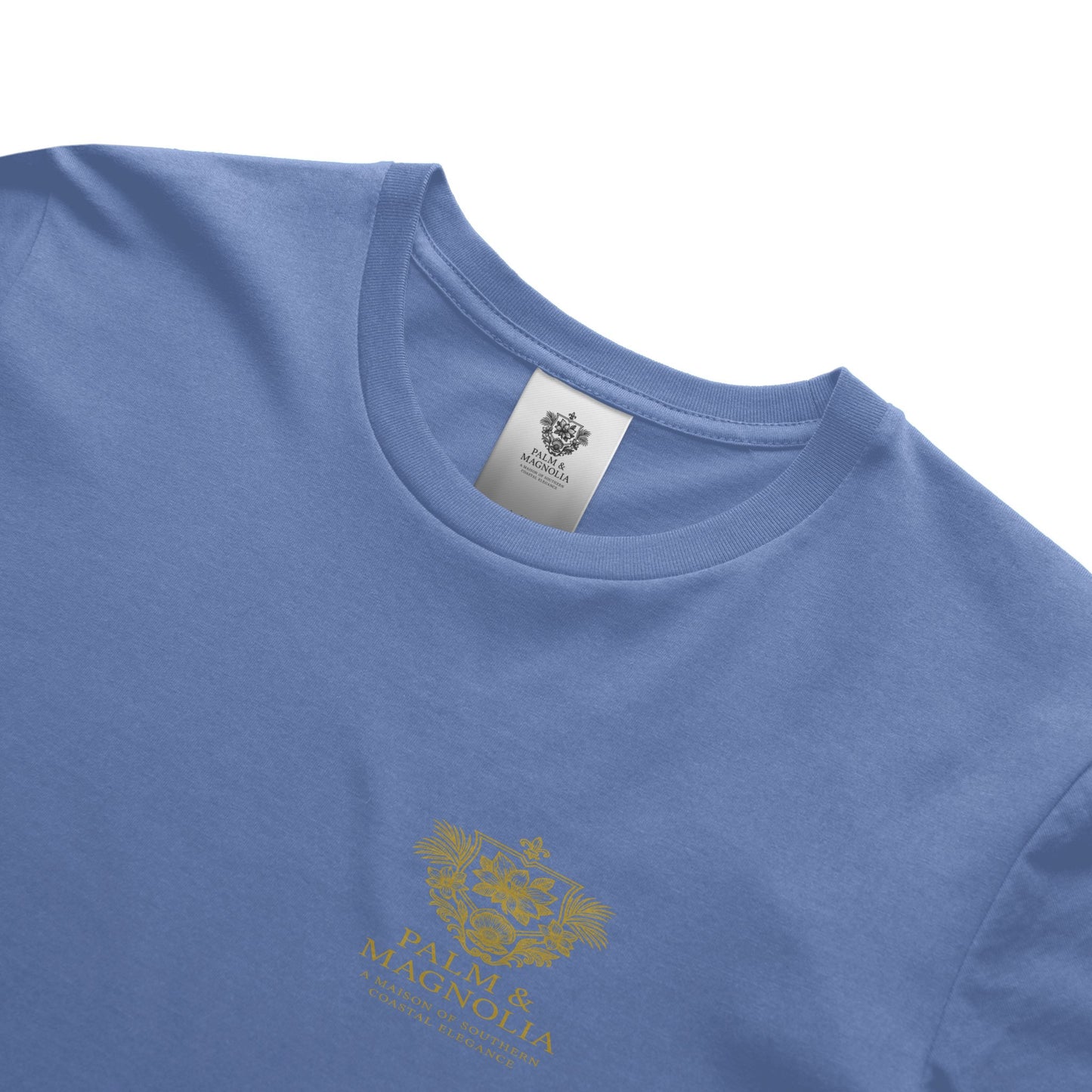 Light blue heavyweight Comfort Colors T-shirt with gold Coastal Companions Bayou La Batre emblem.