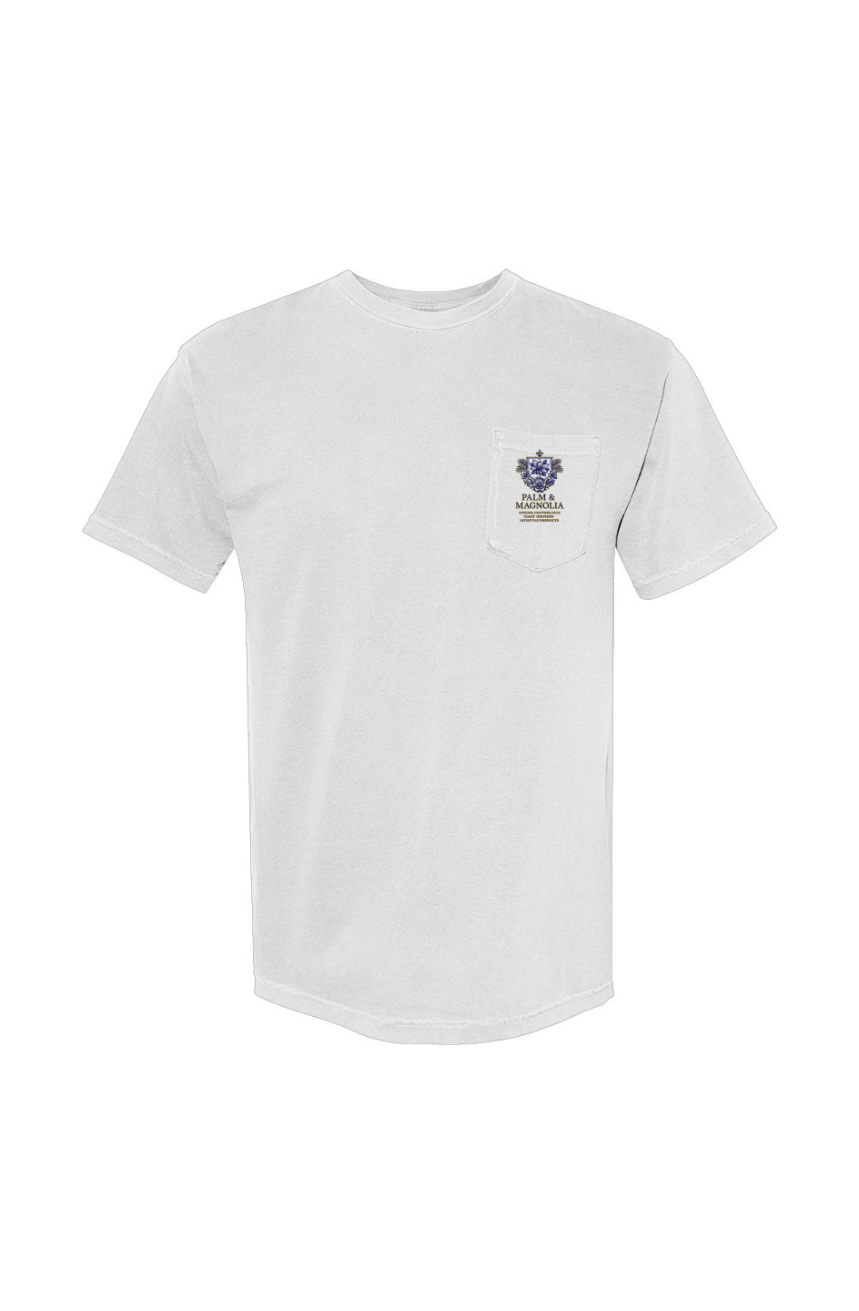 White heavyweight pocket T-shirt in garment-dyed cotton with rib collar.