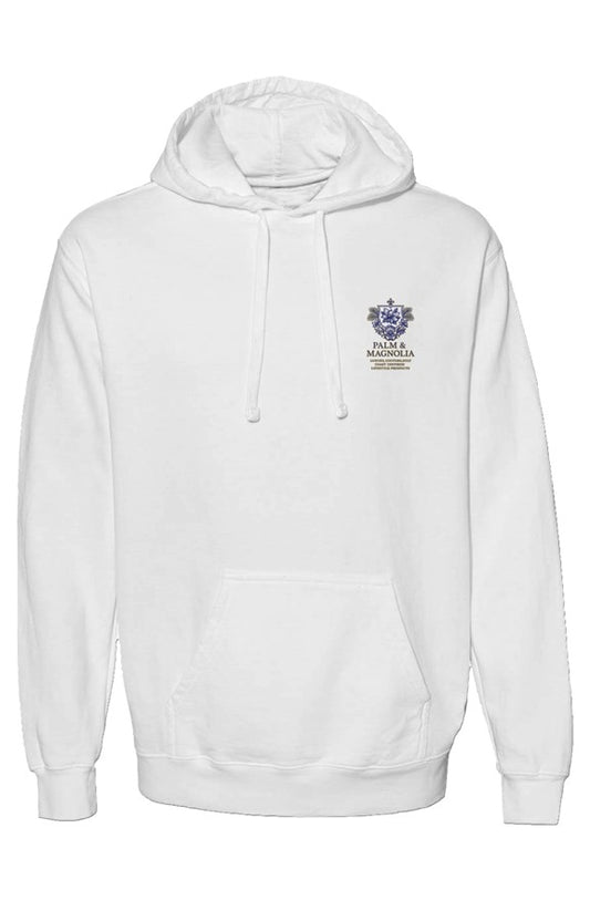 White garment-dyed cotton hoodie with relaxed fit and kangaroo pocket.
