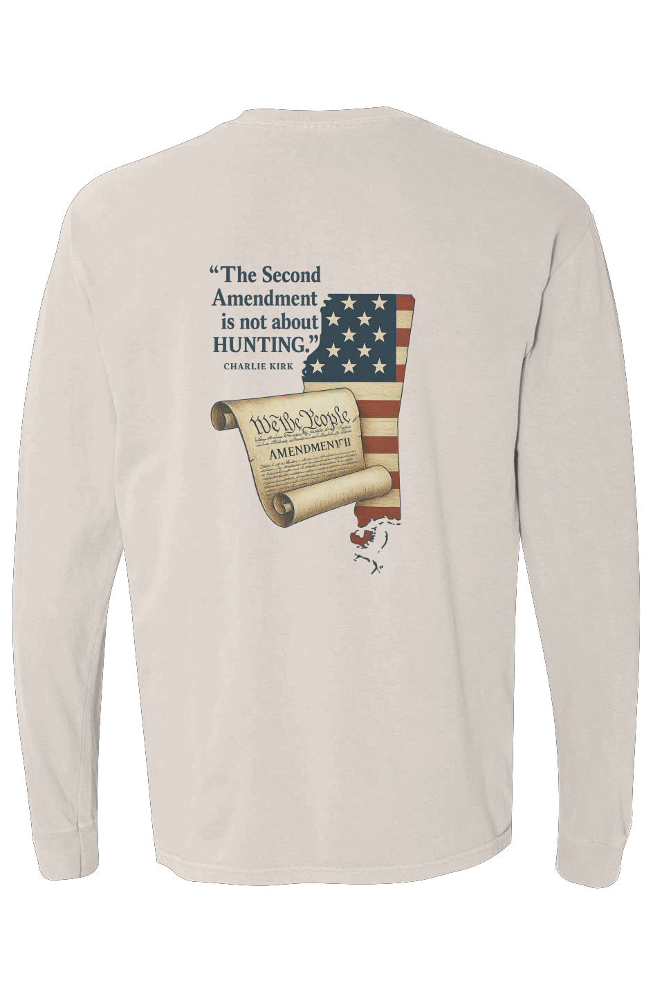 Black Palm & Magnolia cotton tee with Second Amendment quote, Constitution, and American flag on back.