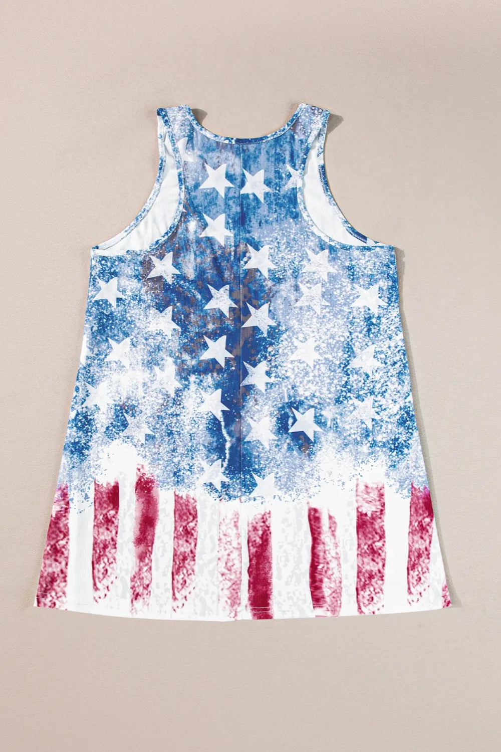 US flag scoop neck tank top made of a polyester blend with slight stretch.