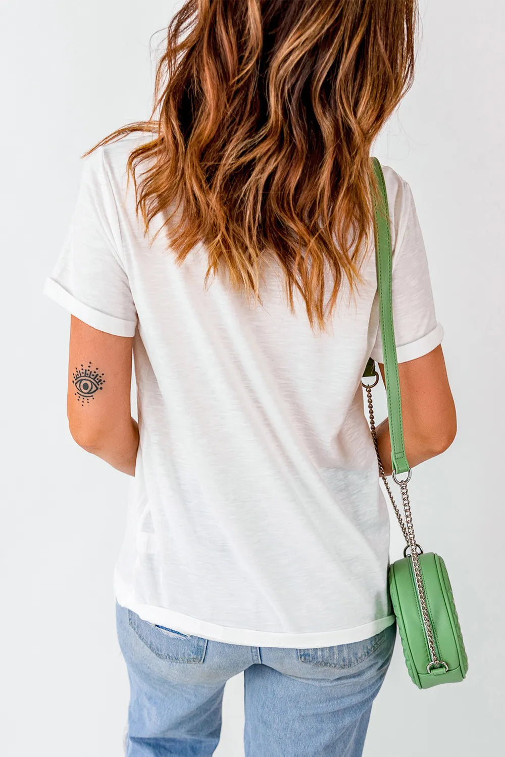 Cotton blend short sleeve T-shirt with US flag print and round neckline in white and blue colors