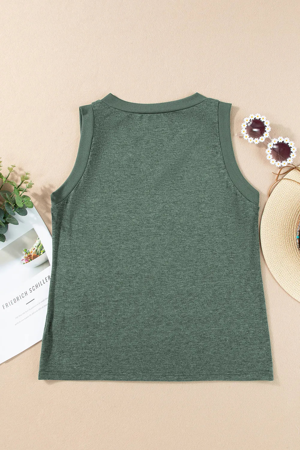 Sleeveless V-neck tank top with US flag print in polyester blend fabric