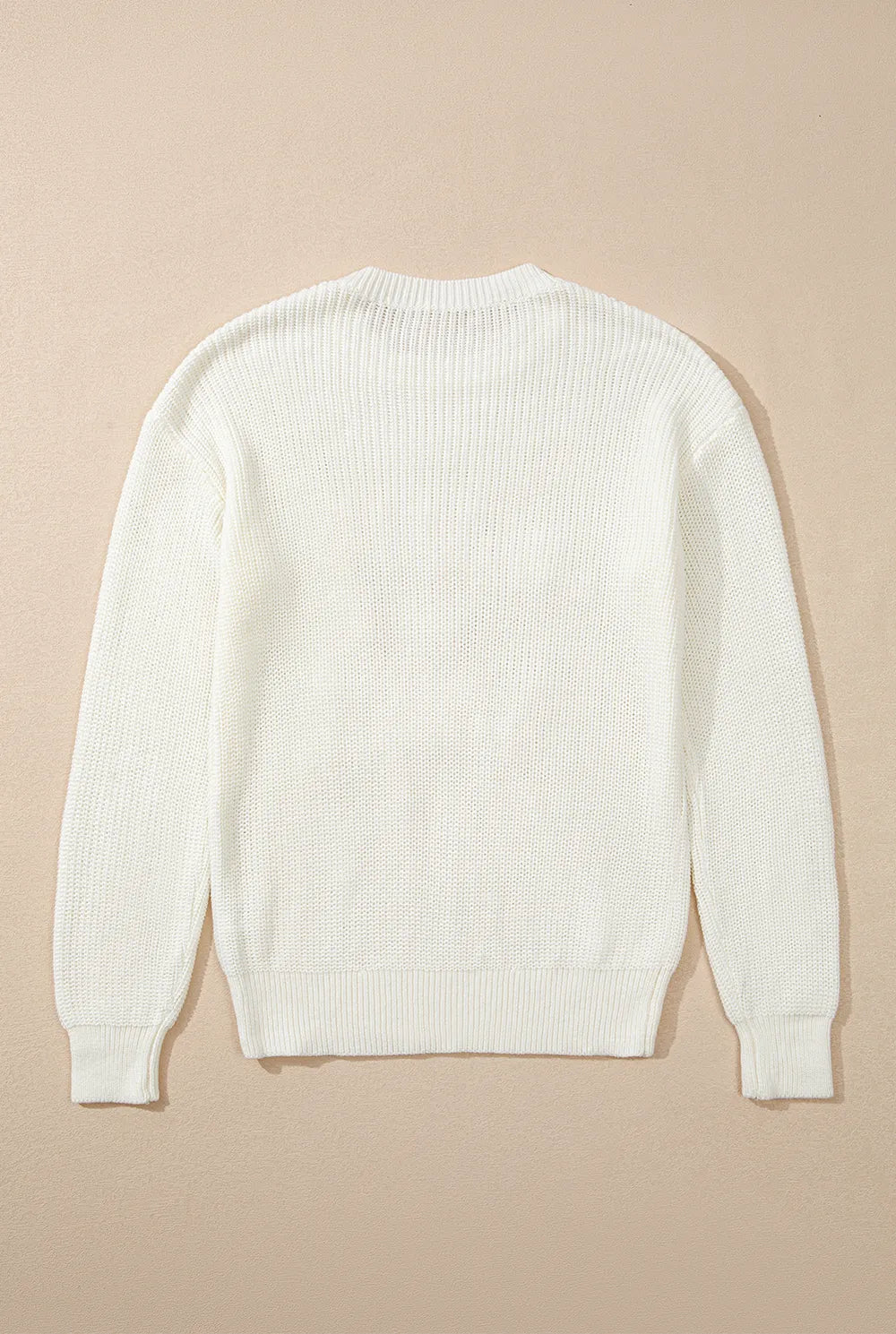 Cream acrylic cotton round neck sweater viewed from the back.