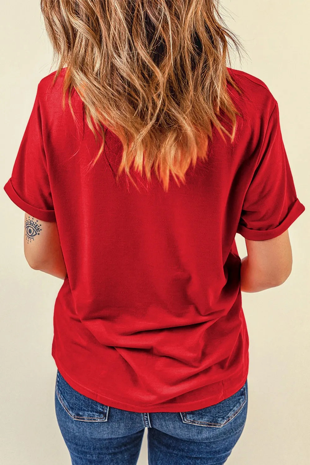 Short sleeve t-shirt with sequin stars and sheer stretch fabric in various sizes.