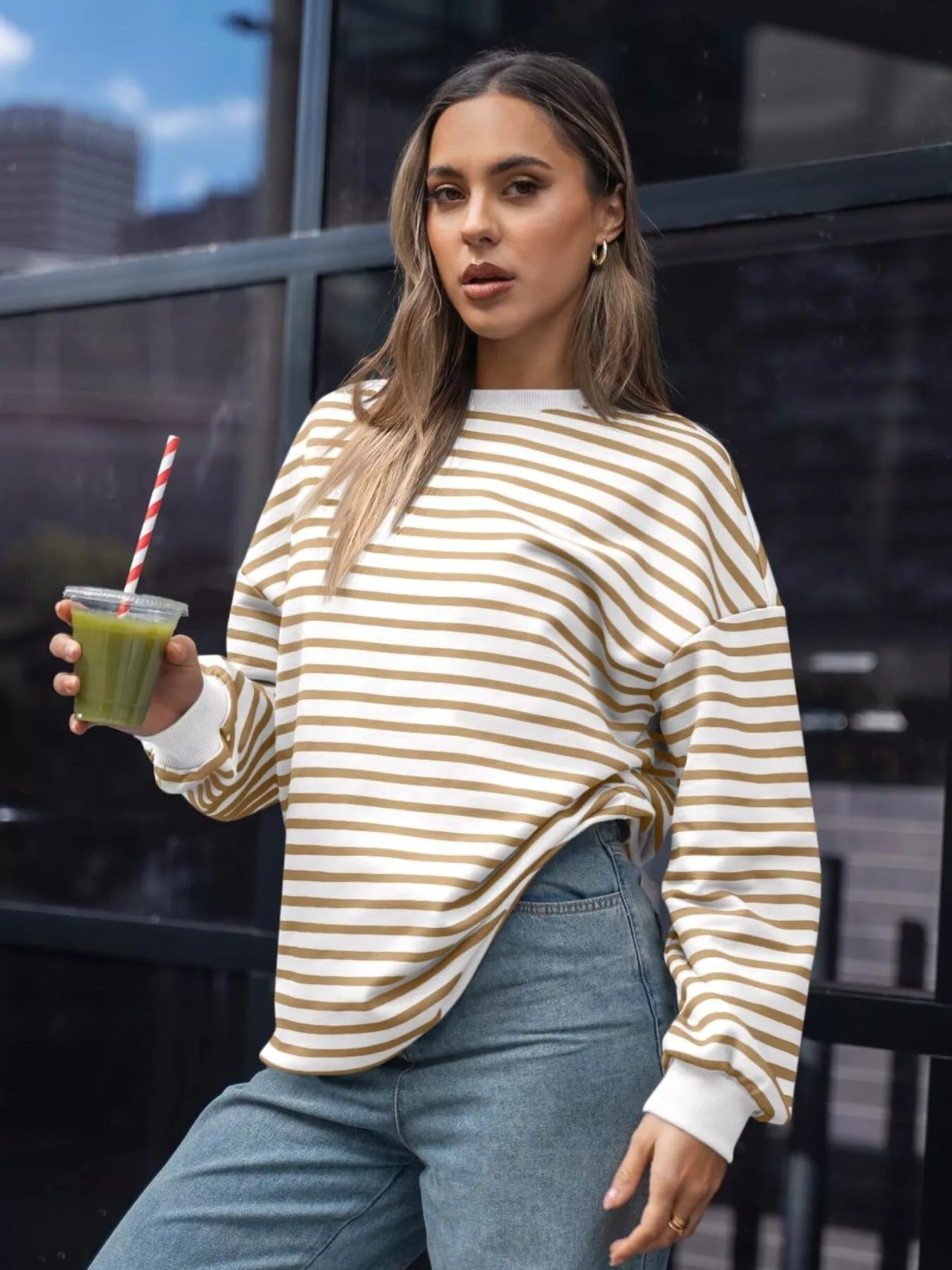 Oversized striped sweatshirt in rayon blend with long sleeves and relaxed fit