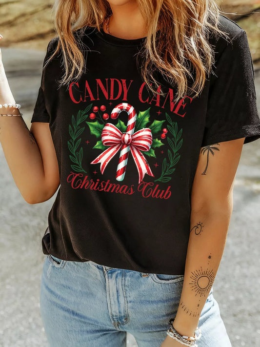 Oversized Candy Cane Christmas Club T-shirt with poodle graphic in polyester cotton blend fabric