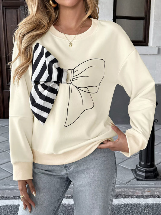 Light gray sweatshirt with a bow detail and dropped shoulders made from a polyester blend.