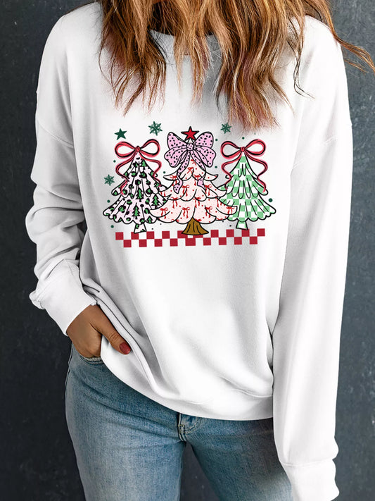 A cozy graphic sweatshirt featuring a Christmas tree design in a soft fabric blend.