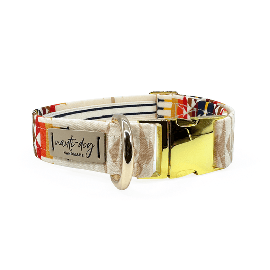 Aztec southwestern woven stripe dog collar with buckle and martingale.