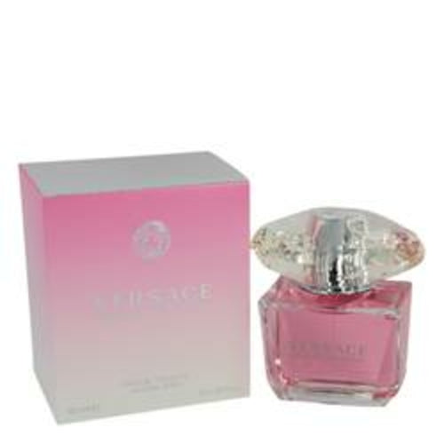 Versace Bright Crystal 3 oz Eau de Toilette spray bottle in pink with clear crystal cap.