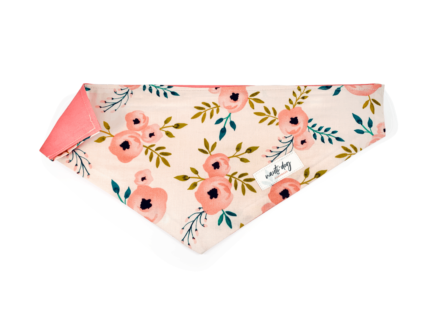 Charleston Blush Floral Tea Rose over-the-collar dog bandana with coral and sage watercolor print.