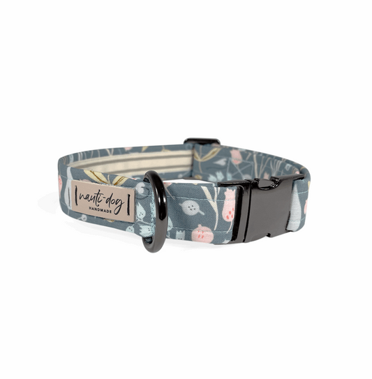 Juniper Sage Mod Fall Floral Buckle and Martingale Dog Collar with organic floral print.