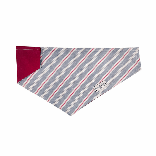 Liberty Patriotic American Woven Stripe Over-the-Collar Dog Bandana with red, white, and blue stripes.