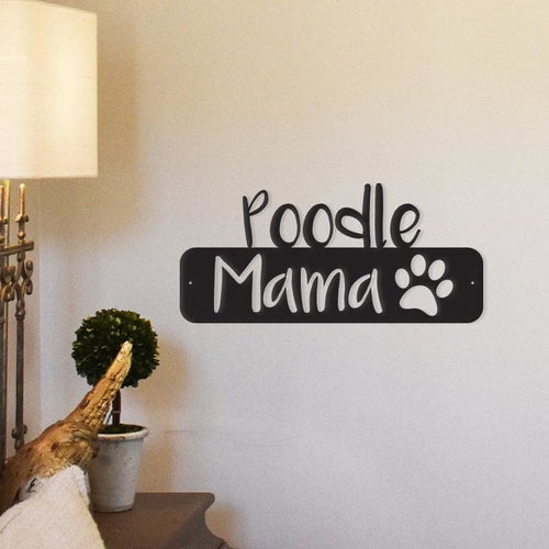 Metal wall art featuring a poodle silhouette, made of durable steel with a powder-coated finish.
