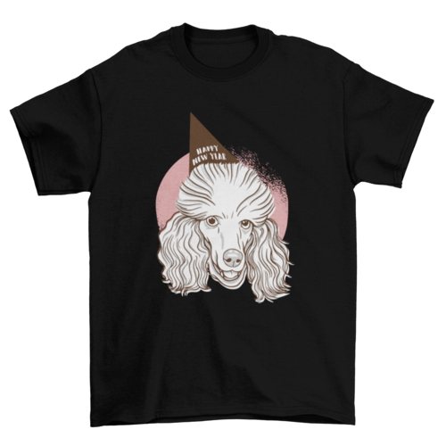 Soft-washed cotton t-shirt featuring a poodle graphic in a festive hat with a relaxed fit.
