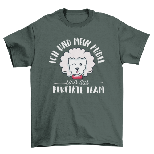 T-Shirt mit Pudel-Illustration und deutschem Spruch in Vintage-Baumwolle, lockerer Schnitt