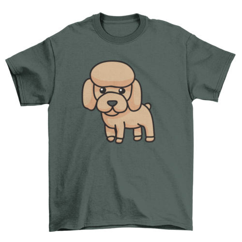 Light cotton t-shirt featuring a playful cartoon of a poodle puppy in vintage hues.
