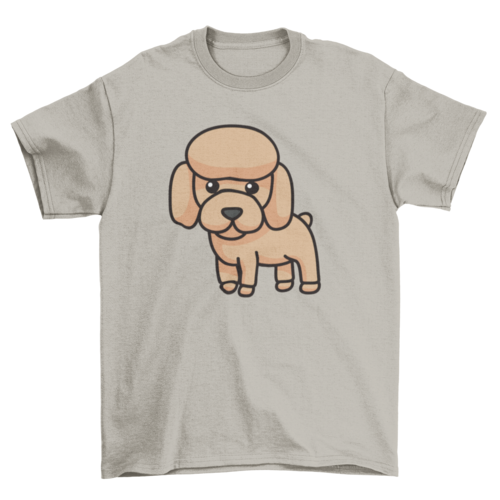 Light cotton t-shirt featuring a playful poodle puppy cartoon design in vintage hues.