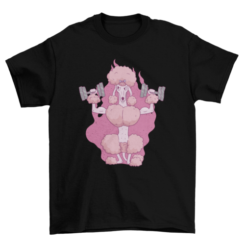 Pink cotton T-shirt with a vintage-style poodle graphic designed for casual and active wear.
