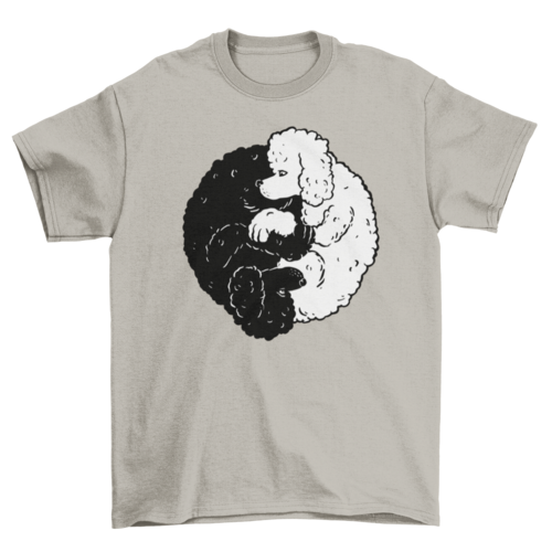 Relaxed fit soft-washed cotton t-shirt with Yin Yang poodle dogs design in vintage style