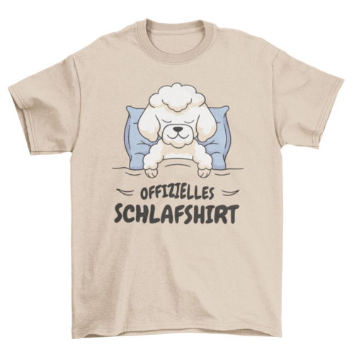T-shirt en coton doux avec illustration vintage d'un caniche endormi et texte allemand.