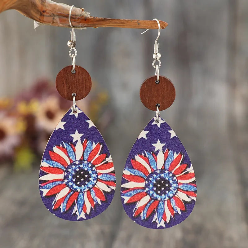 Pair of printed PU leather dangle earrings with alloy and wood blend, 3.7 inches long
