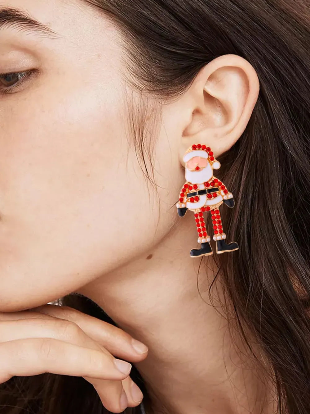 Alloy rhinestone Santa Claus earrings with red and white design.