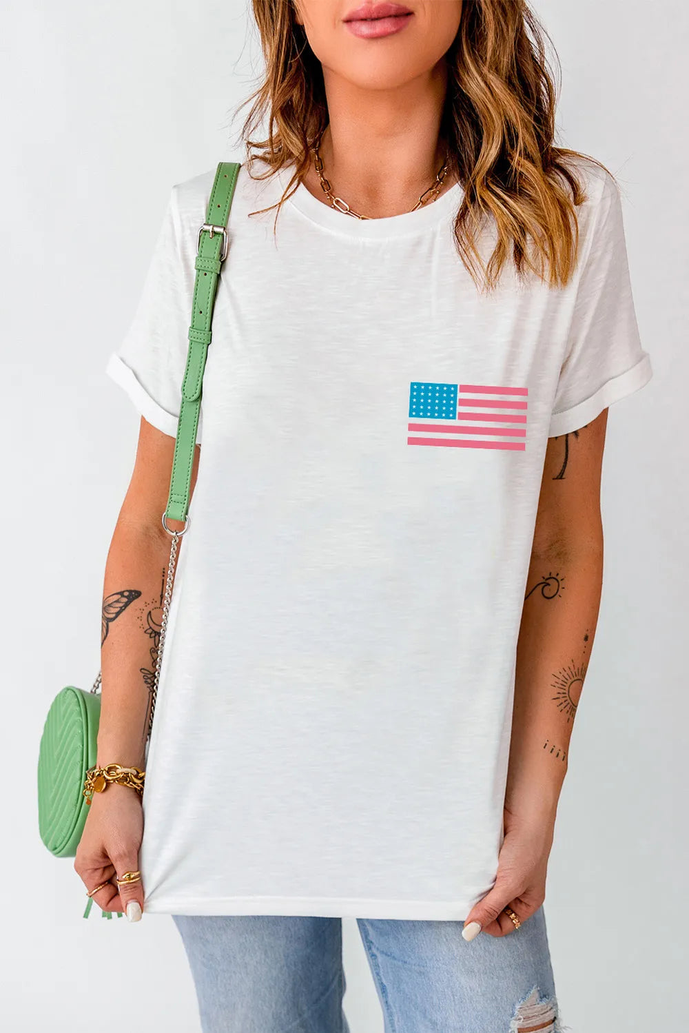 Short sleeve T-shirt with US flag print in polyester cotton blend fabric