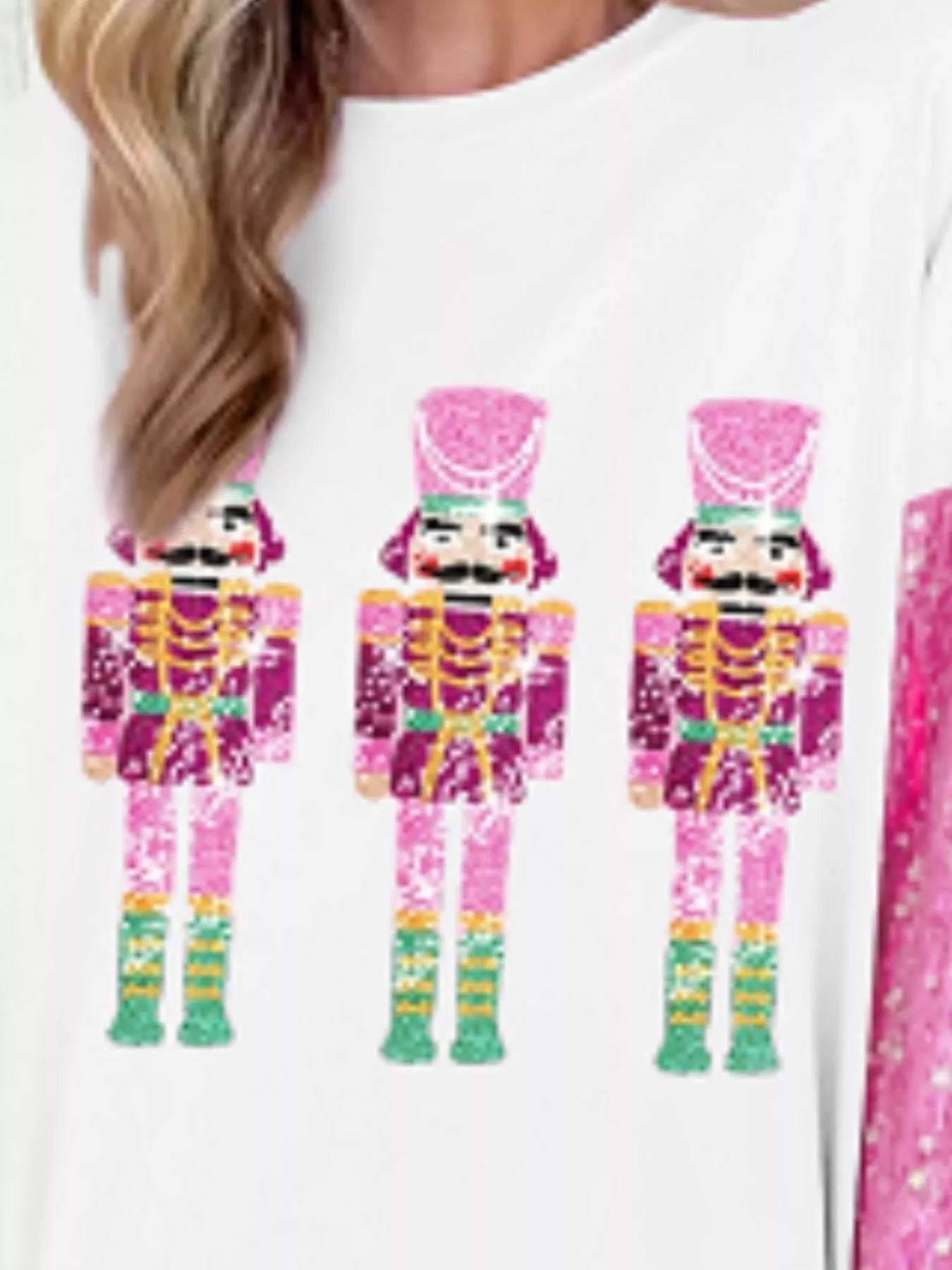 Long sleeve sweatshirt with sequins, perfect for holiday gatherings and casual wear.