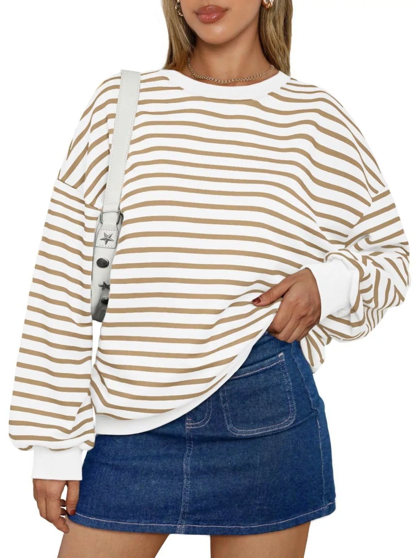 Oversized striped sweatshirt in rayon blend with long sleeves and relaxed fit