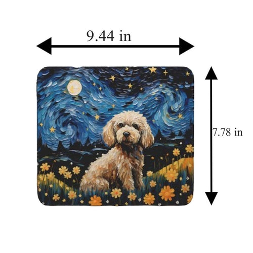 Vintage-style mousepad with starry night, dog poodle design, and non-slip rubber base.