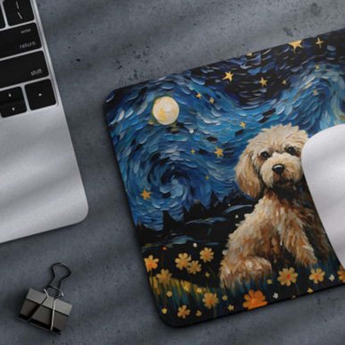Vintage-style mousepad featuring a poodle design with a non-slip rubber base.