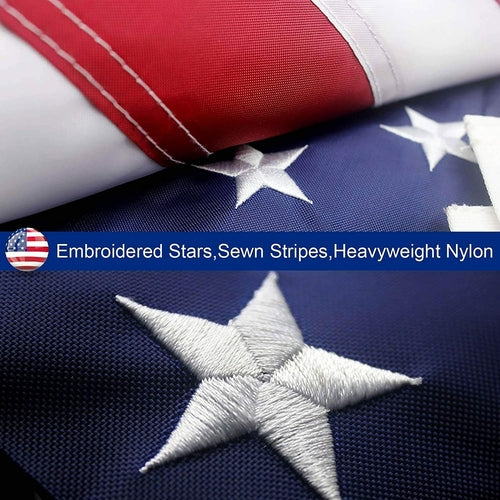 Heavy-duty embroidered USA flag made of nylon for outdoor use.