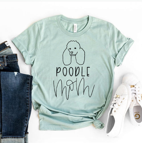 Light pink Poodle Mom T-shirt made of soft-washed cotton with a relaxed fit.