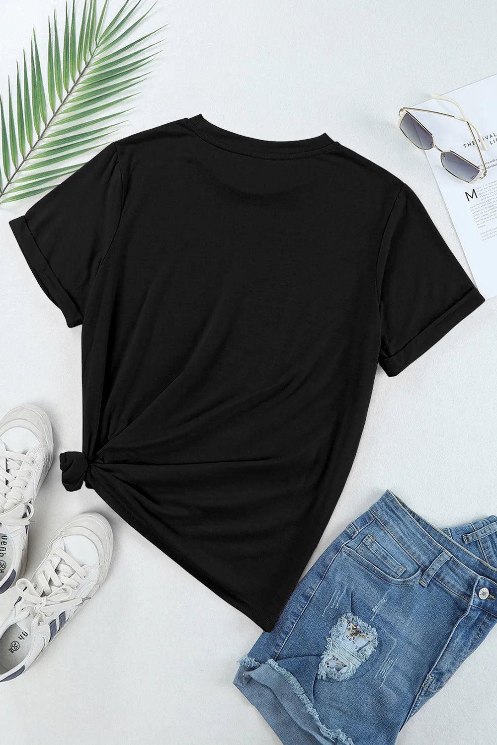 Cotton blend short sleeve T-shirt with US flag print and round neck in white and blue colors