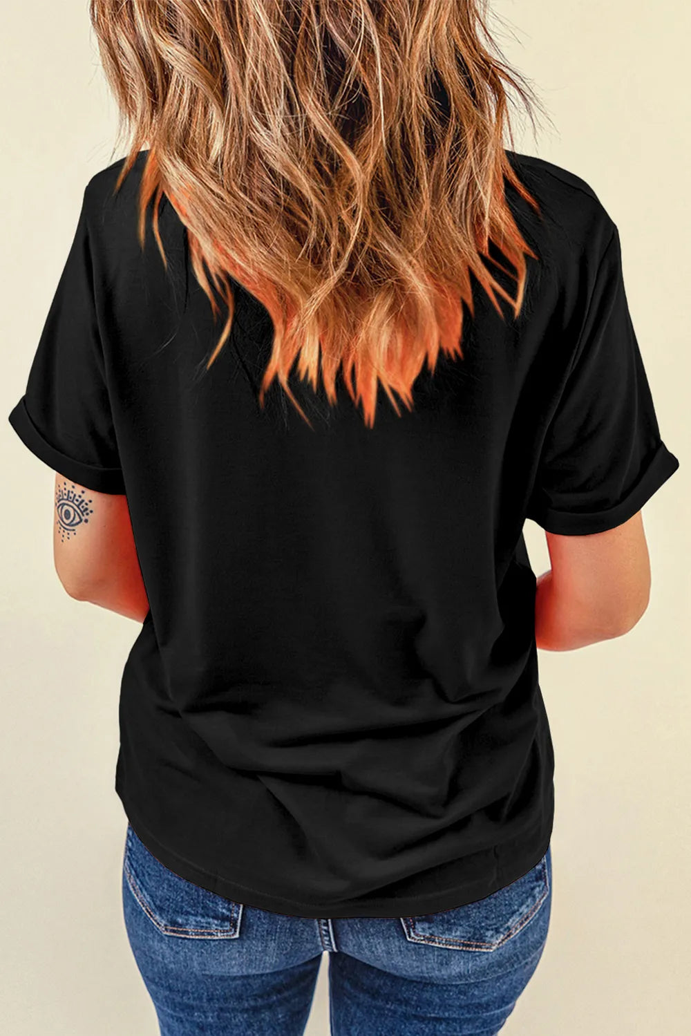 Short sleeve t-shirt featuring a rhinestone US flag design in a stretch cotton blend.