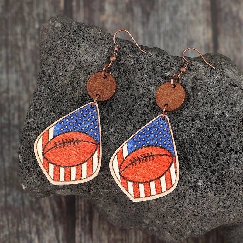 Trendsi printed wooden dangle earrings with alloy accents, 3.3 inches long