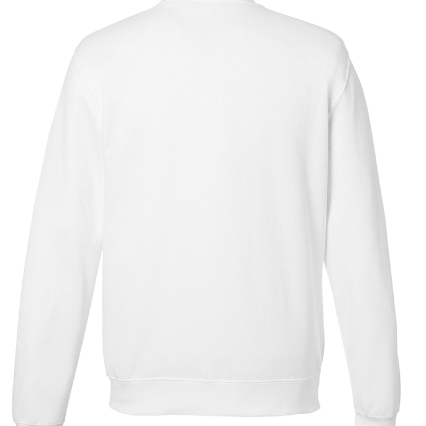 Back view of white midweight cotton crewneck sweatshirt with Jesus is the Reason Santa design.